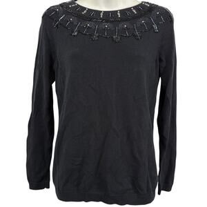 RSVP by Talbots Beaded Black Sequin Special Occasion Sweater Evening Holiday S P